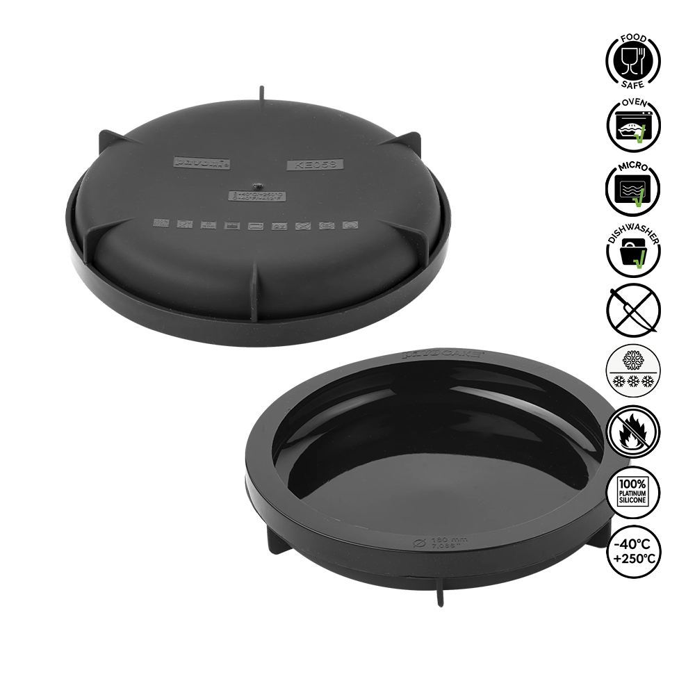 Two black plastic components with certification icons on a white background