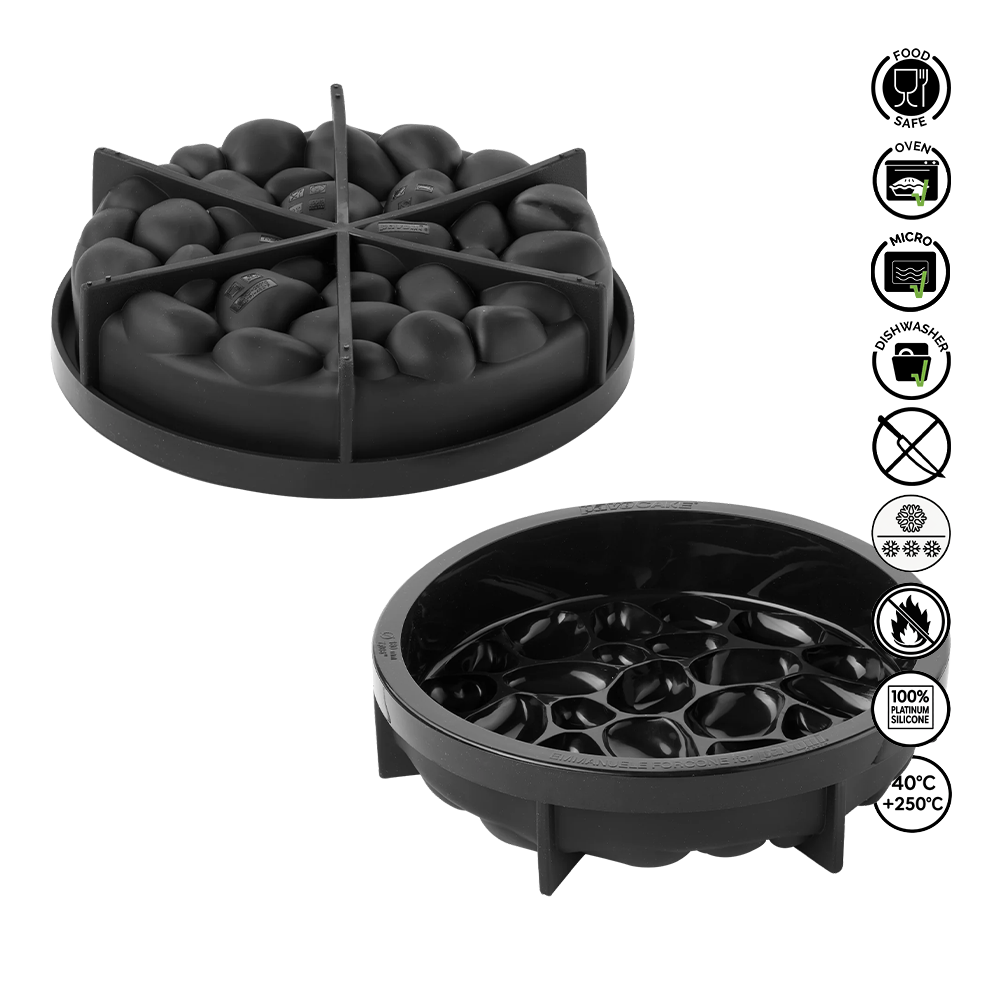 Black silicone mold with unique design on a white background