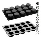 Two silicone baking molds with black silicone cups on a white background