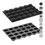 Two black silicone mold trays on a white background with safety certification logos.