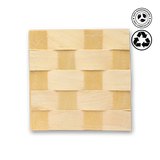 Bamboo woven product with a recycling logo on a white background
