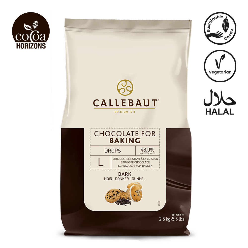 Callebaut chocolate for baking package with brand logo and product details on a white background