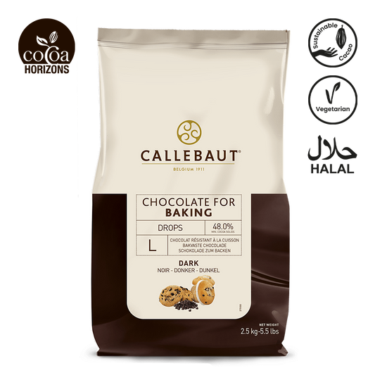 Callebaut chocolate for baking package with brand logo and product details on a white background
