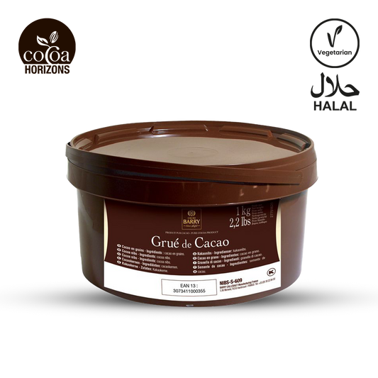 Container of cacao powder with Cooca Horizons branding on a white background