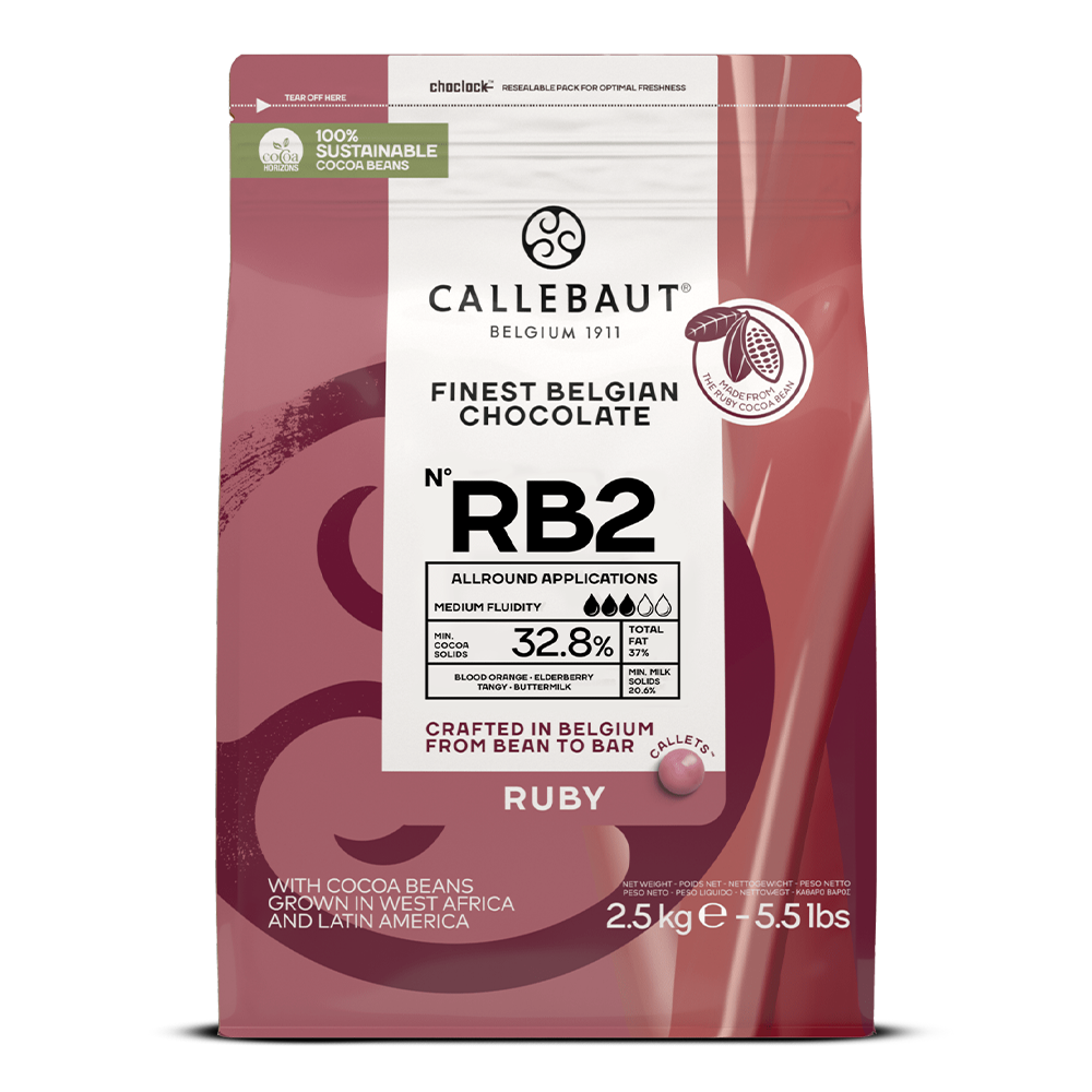 Callebaut Ruby chocolate packaging on a white background