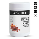 Jar of caramel nuggets with SOC CHEF branding on a white background
