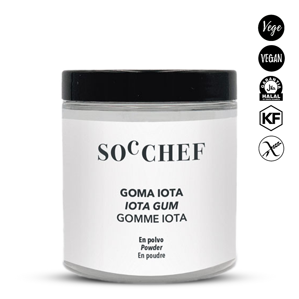 Jar of 'Goma Iota' powder by Soc Chef with black lid on a white background