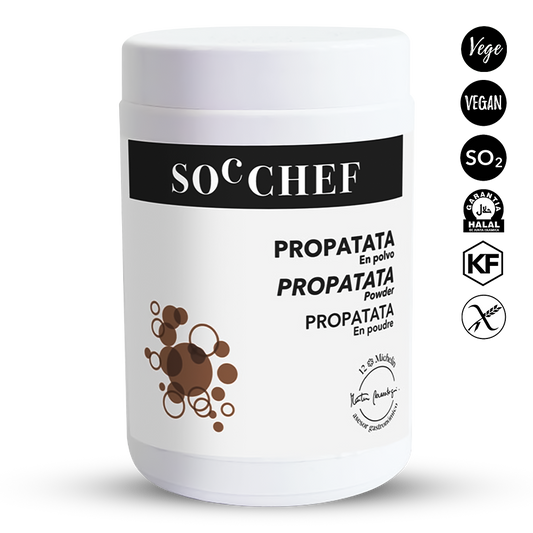 White container of Soc Chef Propatata powder with black text and logos on a white background