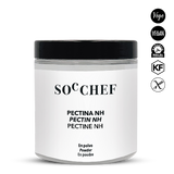 Jar of SOC CHEF pectin powder with black lid on a white background