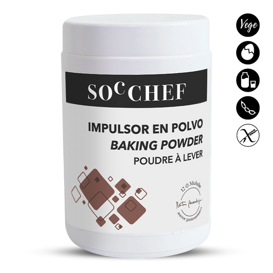 Baking powder container labeled 'SOC CHEF' on a white background