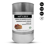 Tin container of Soc Chef marron glacé cream with labels indicating vegan, soy-free, and gluten-free status.