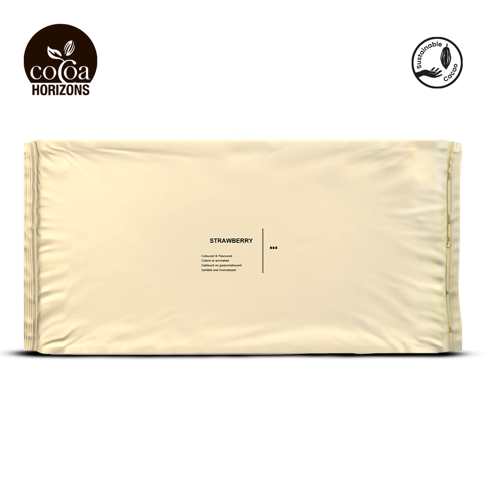 Beige package with 'Cocoa Horizons' branding on a white background