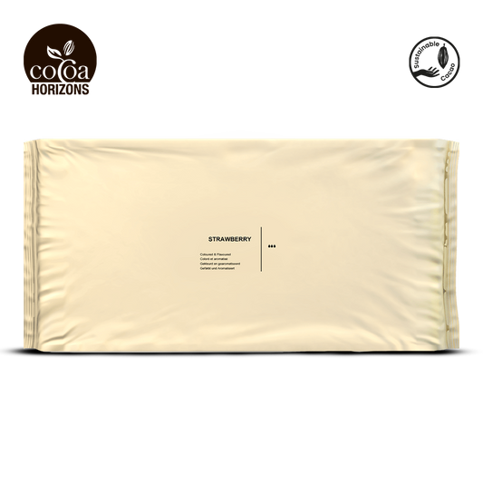Beige package with 'Cocoa Horizons' branding on a white background