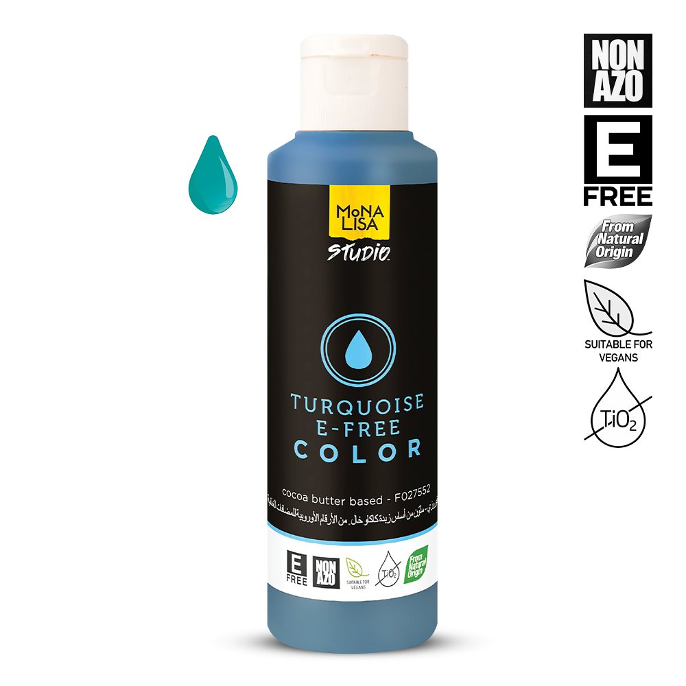 Bottle of Coloured Cocoa Butter TURQUOISE BLUE (E-FREE) - 245gr