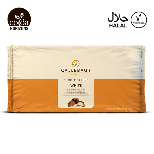 Callebaut white chocolate filling package with brand logos on a white background