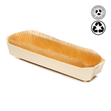 Biodegradable rectangular tray on a white background with compostable and recyclable icons.