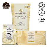 Callebaut chocolate packaging with various sizes on a white background