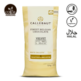 Callebaut white chocolate callets packaging on a white background