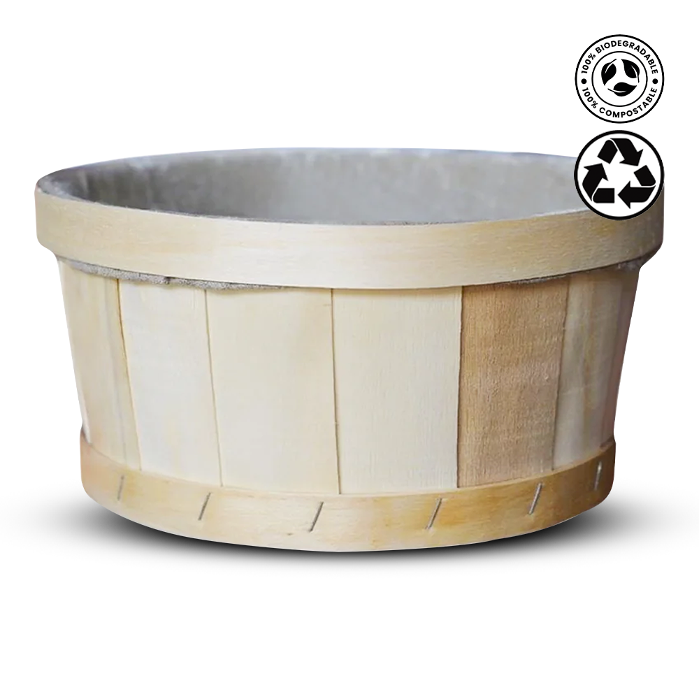 Wooden basket with a white interior on a white background
