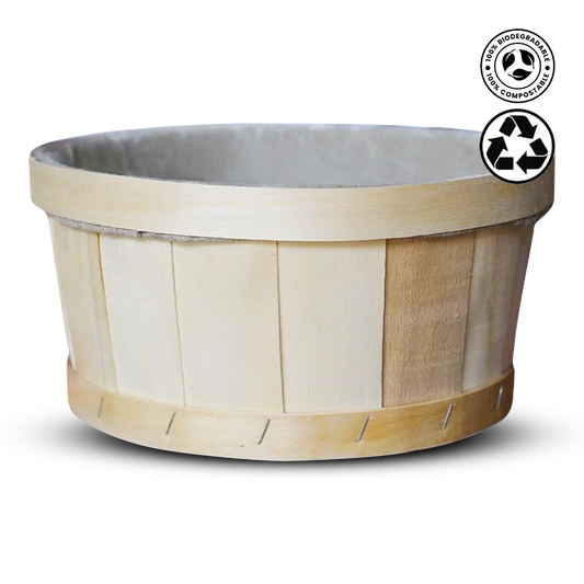 Wooden basket with a white interior on a white background