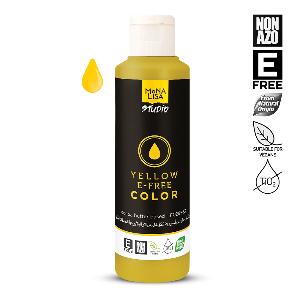 bottle of Coloured Cocoa Butter YELLOW (E-FREE) - 245gr