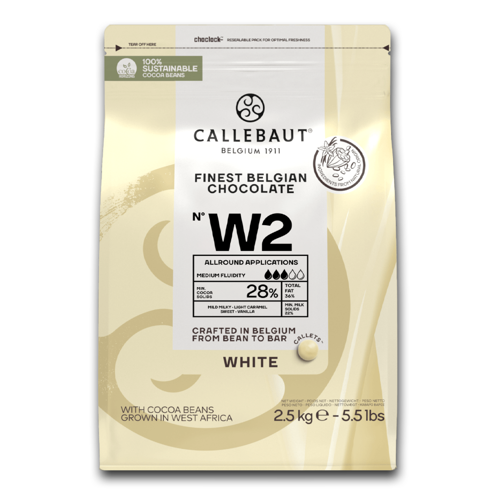 Callebaut Belgium, W2 White Chocolate 28%, 2.5kg callets