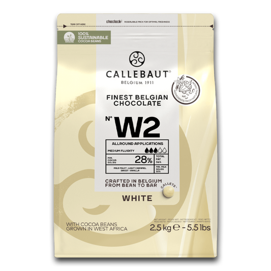 Callebaut Belgium, W2 White Chocolate 28%, 2.5kg callets