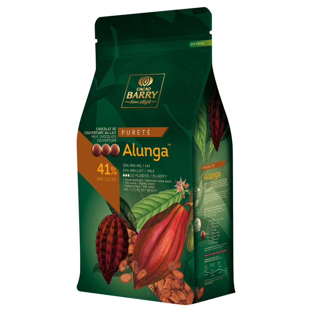Alunga Purity milk chocolate couverture 41%, Cacao Barry France, 5 Kg Coins, pistoles
