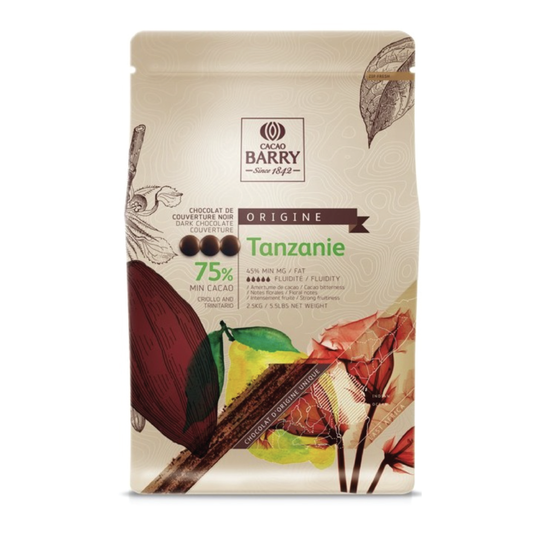 Cacao Barry France,Tanzanie dark chocolate couverture 75%, 5 Kg Coins, pistoles