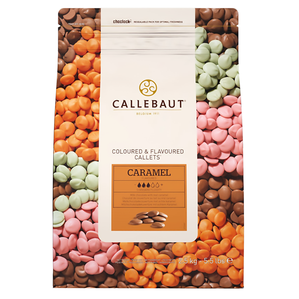 Caramel chocolate 31.1%, speciality chocolate, Callebaut Belgium, 2.5 kg coins, callets