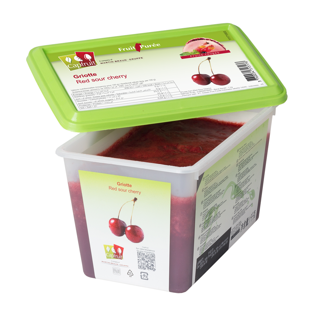 Red Sour Cherry Frozen Fruit Puree With 10% Added Sugar - 1kg Tub