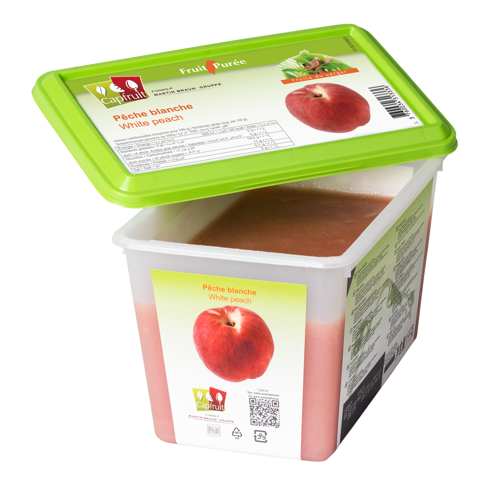 White Peach Frozen Fruit Puree With 10% Added Sugar - 1kg Tub
