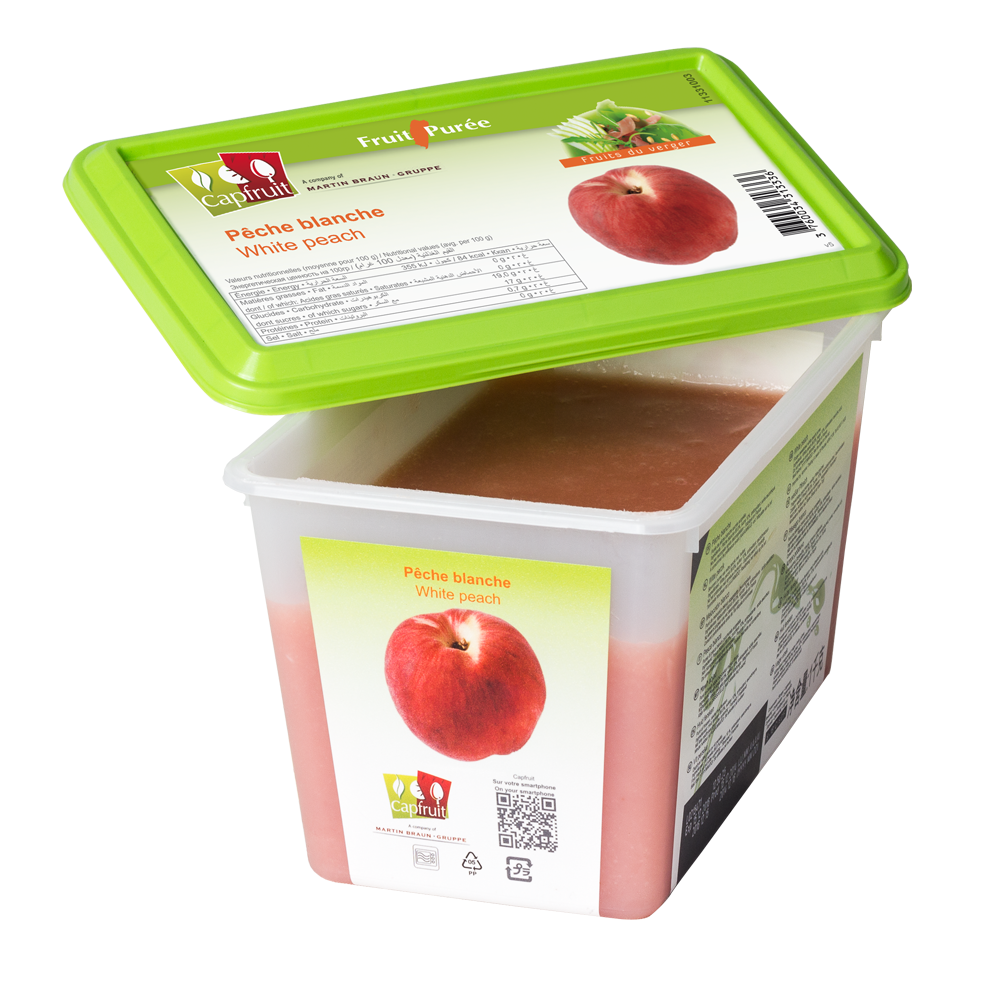 Capfruit(France),White Peach Frozen Fruit Puree With 10% Added Sugar - 1kg Tub