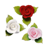 DecoRelief (France) Gumpaste Flowers ROSES & LEAVES - 30 Roses & 90 Leaves
