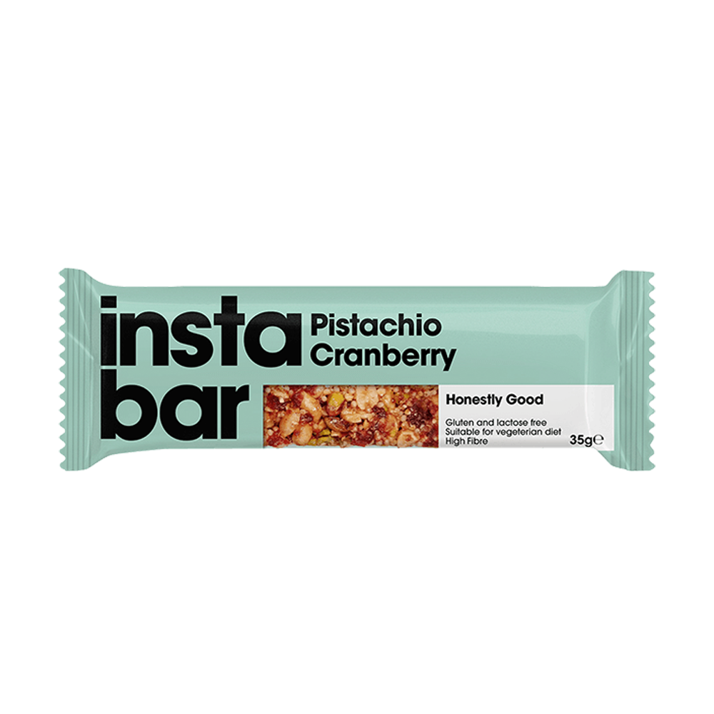 Instabar Pistachio & Cranberry Fruit and Nut Bar - Gluten & Lactose Free - Pack of 10 x 35g Bars