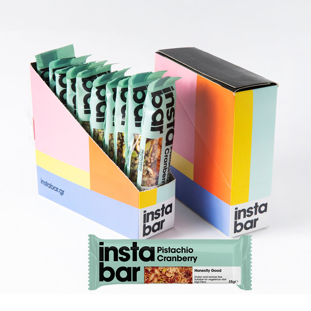 Instabar Pistachio & Cranberry Fruit and Nut Bar - Gluten & Lactose Free - Pack of 10 x 35g Bars