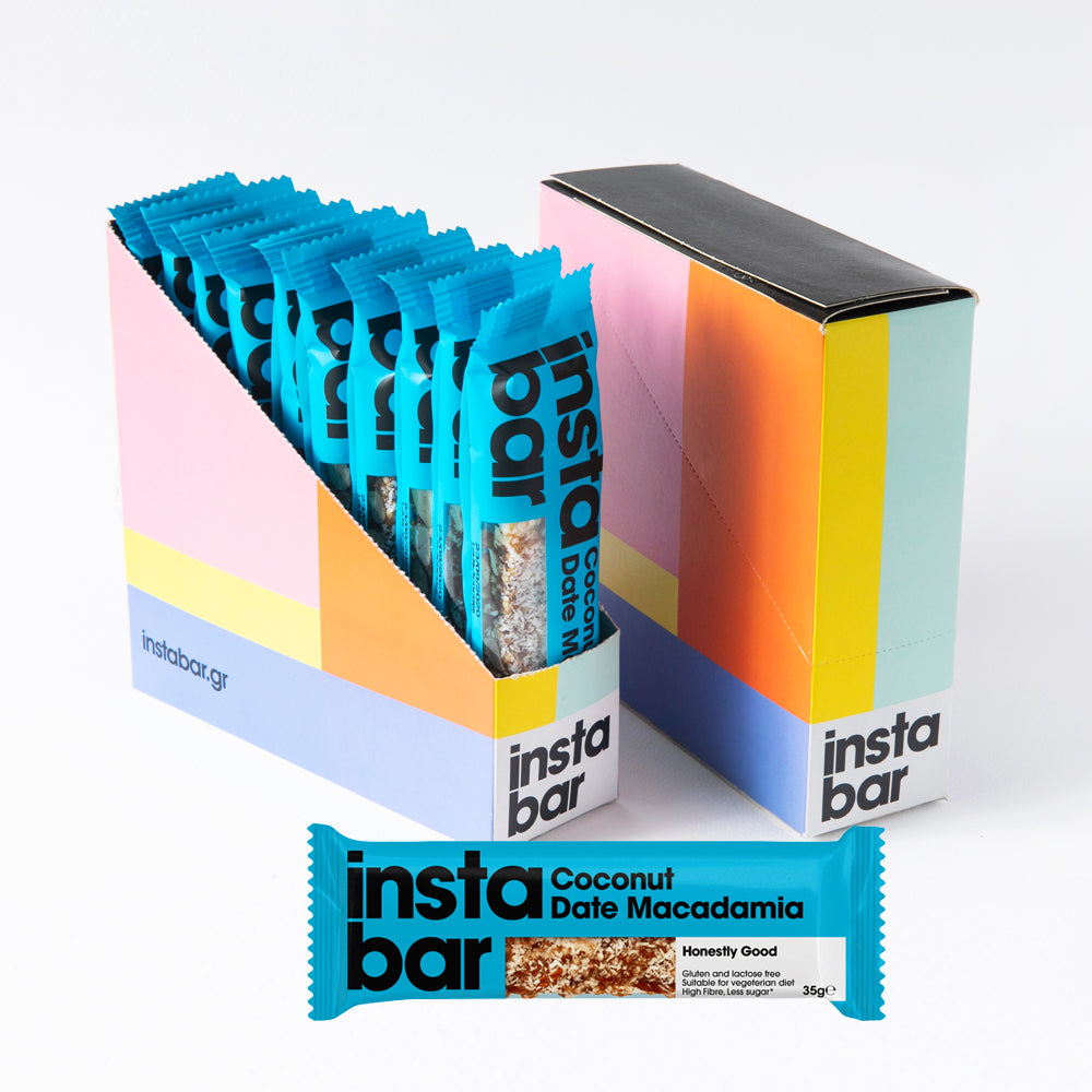 Instabar Coconut, Date & Macadamia Fruit and Nut Bar - Gluten & Lactose Free - Pack of 10 x 35g Bars