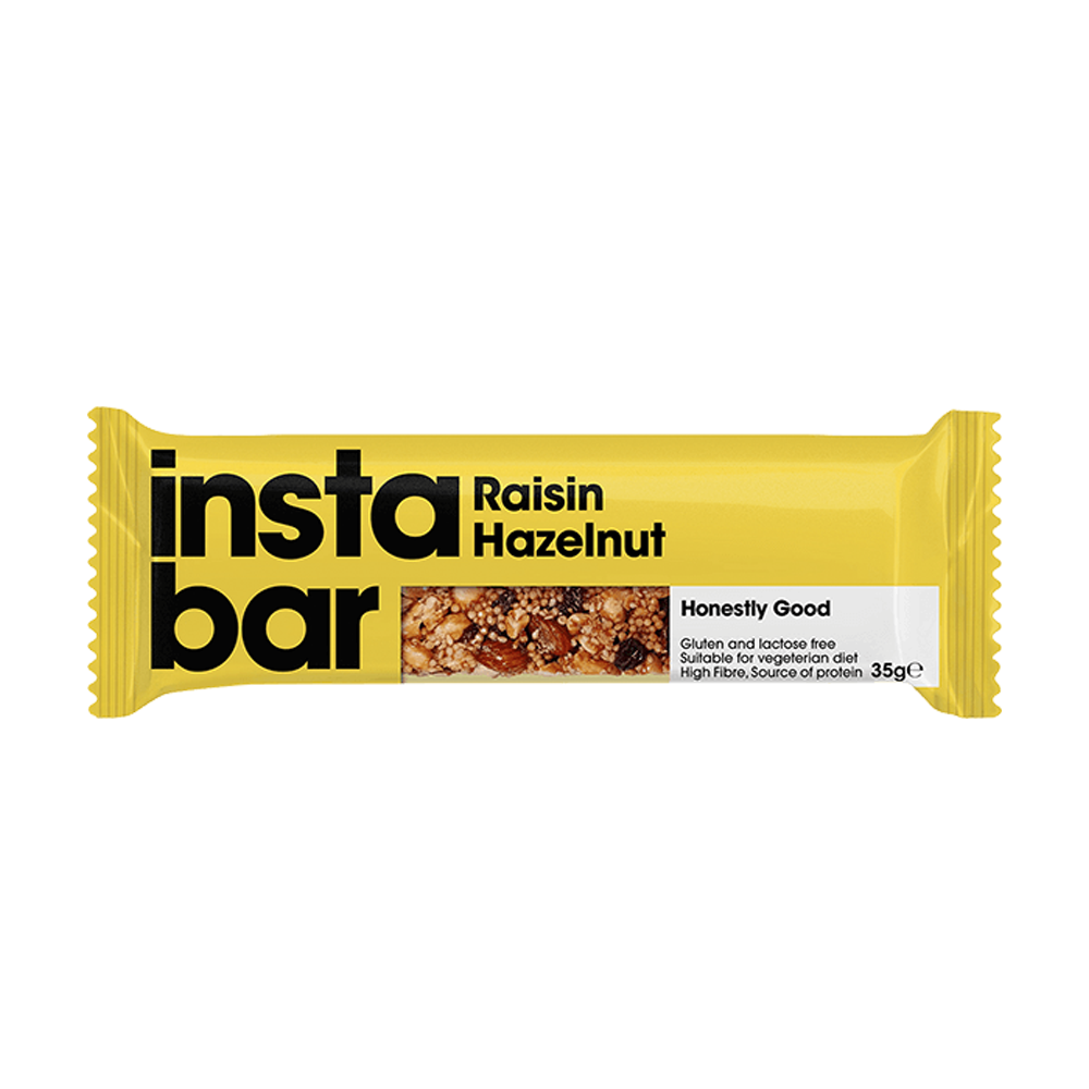 Instabar Raisin & Hazelnut Fruit and Nut Bar - Gluten & Lactose Free - Pack of 10 x 35g Bars