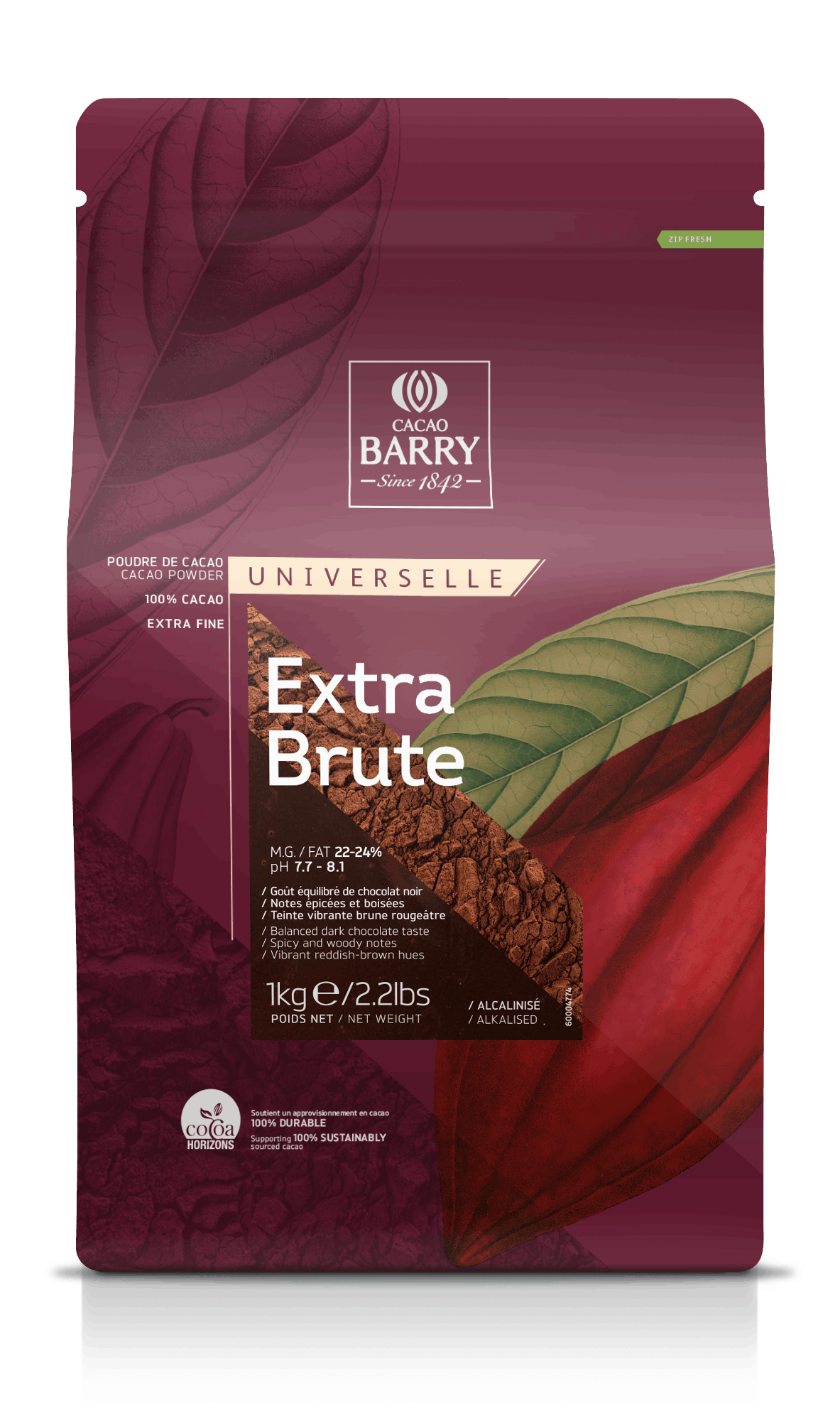 Cacao Barry,100% Pure Cocoa Powder 22-24%,Extra Brute-1KG